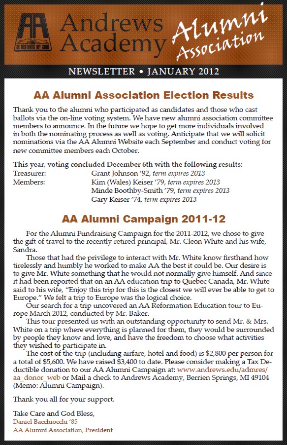 January 2012 Newsletter