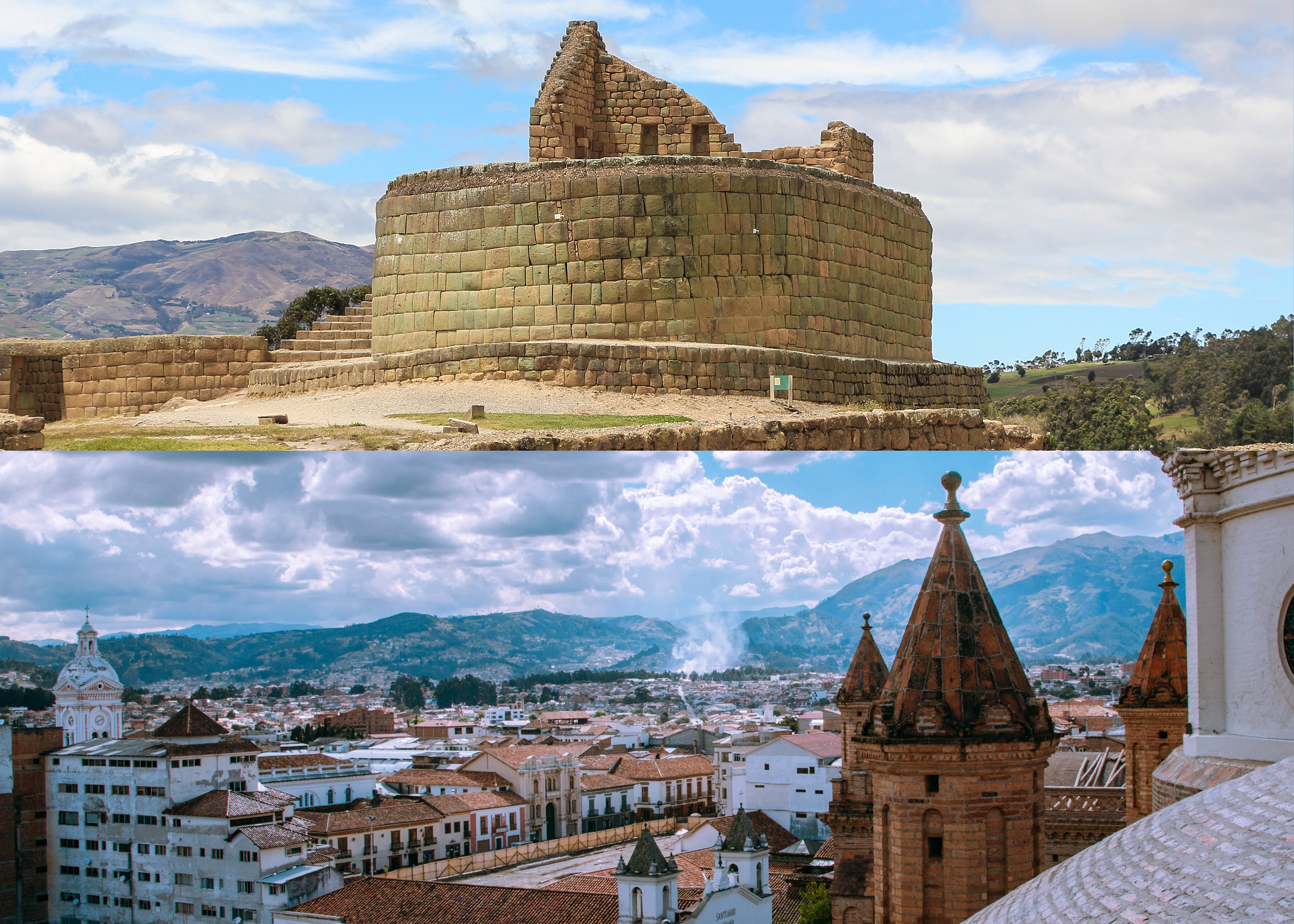 Pictures of the archaeological site of Ingapirca and the historic area of Cuenca