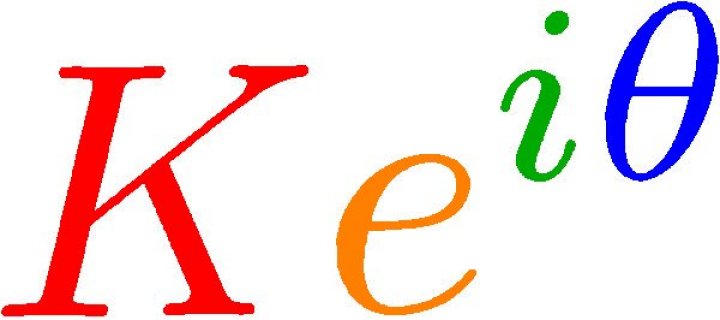 [in large type: red K, orange e, green exponent i times blue theta]